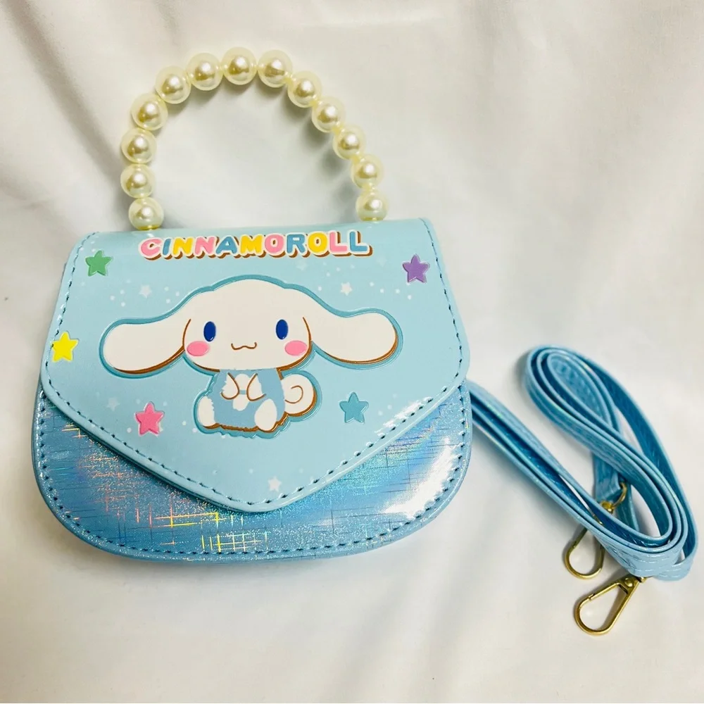 Cinnamoroll Blue Handbag with Pearl Handle,NIB, crossbody strap incl.,